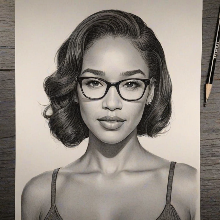 Dazzling Candice Patton, pencil sketch, portrait of Sublime woman 1955s in glasses, hair style beatnik, outline, clear lines, fine lines, 8k