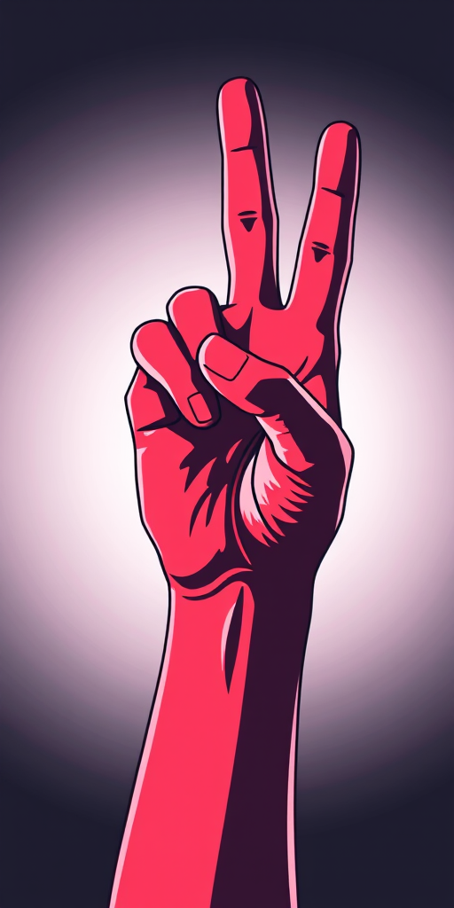 Create a high-contrast, stylized vector illustration of a raised hand displaying the number four, using a digital art style with sharp lines and solid colors, shot with a 50mm lens at f/1.8, in a studio lighting setup to enhance shadows and depth, using a DSLR camera.