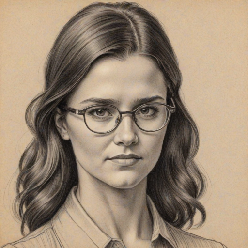 Fascinating Danica Patrick, pencil sketch, portrait of Fetching woman 1923s in glasses, hair style beatnik, outline, clear lines, fine lines, 8k