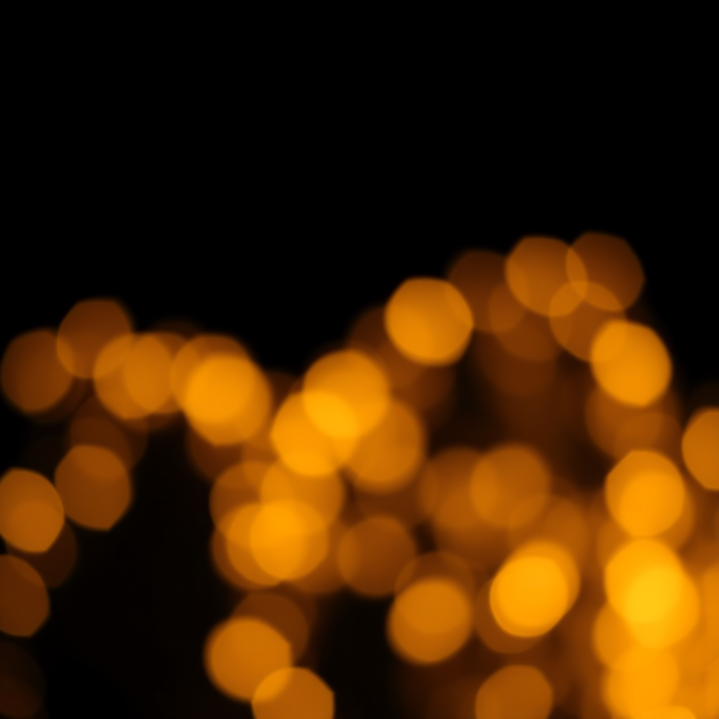 Generate a high-quality abstract image of golden bokeh lights on a dark background, use a Canon EOS R5 camera with a 50mm f/1.8 lens, settings at ISO 100, aperture f/1.8, and a shutter speed of 1/200 sec, focus in a shallow depth of field to enhance the softness and glow of the lights.