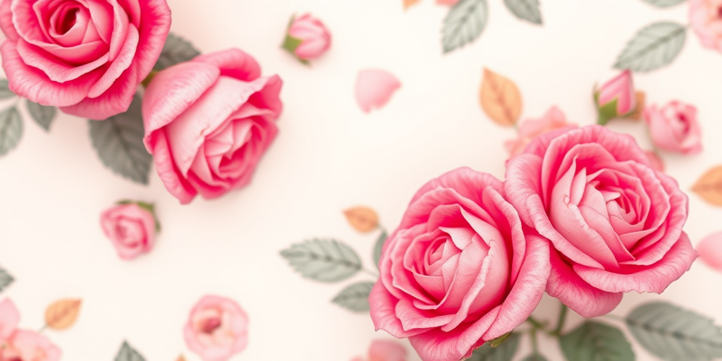 floral pattern with vibrant pink roses on a soft pastel background, macro shot, f/2.8, ISO 100, 50mm lens, soft focus, natural light