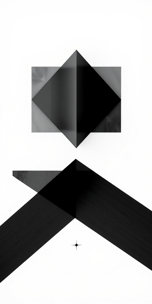 Create a high-resolution abstract design featuring geometric shapes in black and white, captured with a Canon EOS R5 at f/8, ISO 100, 1/125 sec, using a wide-angle lens in a symmetrical composition.