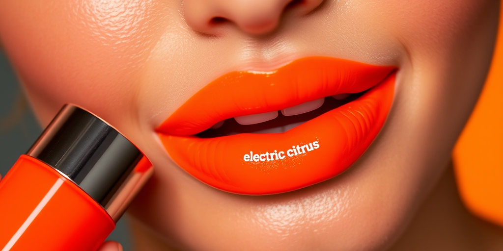 Neon orange liquid lip color named "Electric Citrus," providing electrifying brightness and a satin finish that lasts all day