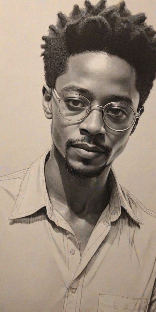 Gorgeous Lakeith Stanfield, pencil sketch, portrait of Fascinating woman 1931s in glasses, hair style beatnik, outline, clear lines, fine lines, 8k