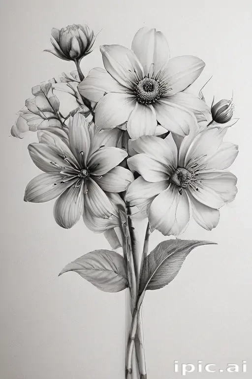 pencil drawn flowers
