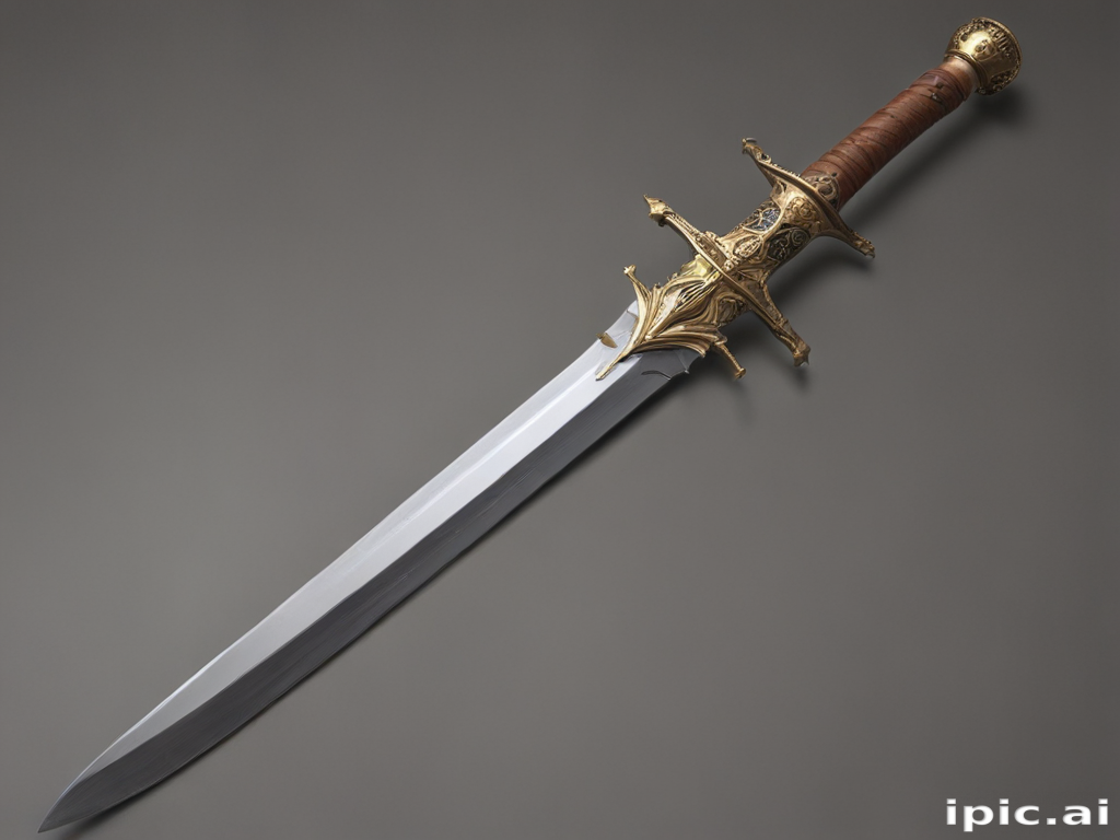 Ornate Sword with Intricate Gold Detailing and Elegant Leather Grip