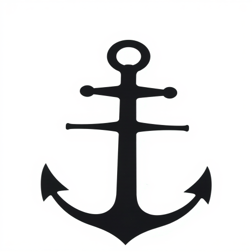 Create a high-resolution black anchor silhouette on a plain white background with a Canon EOS R5 camera at f/8 aperture, ISO 100, using a top-down view and a vector style for sharpness and clarity.