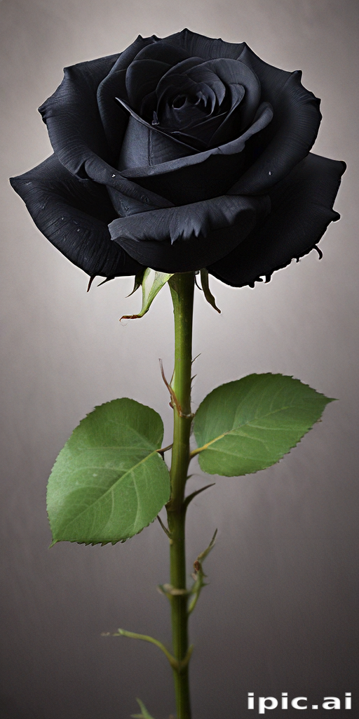 Elegant Black Rose with Rich Petals and Lush Green Leaves Displaying Beauty