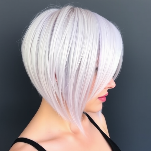 Sleek platinum blonde bob with razor-sharp edges and a deep side part, featuring subtle lavender undertones known as "Ice Queen's Crown" radiating sophistication and confidence
