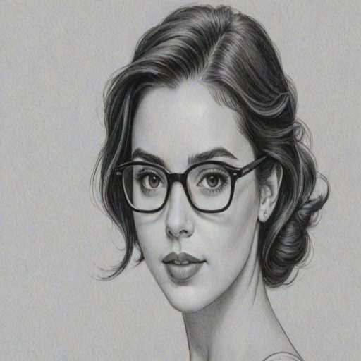 Elegant Adelaide Kane, pencil sketch, portrait of Gorgeous woman 1955s in glasses, hair style beatnik, outline, clear lines, fine lines, 8k