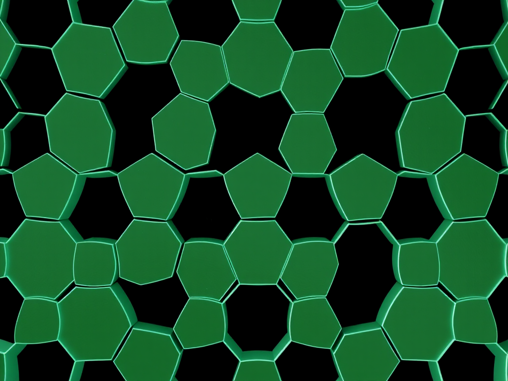 Create a high-resolution image of a honeycomb pattern with a black background and mint green outlines, using a DSLR camera with ISO 100, f/8 aperture, 50mm lens, and a top-down view for enhanced clarity and detail.