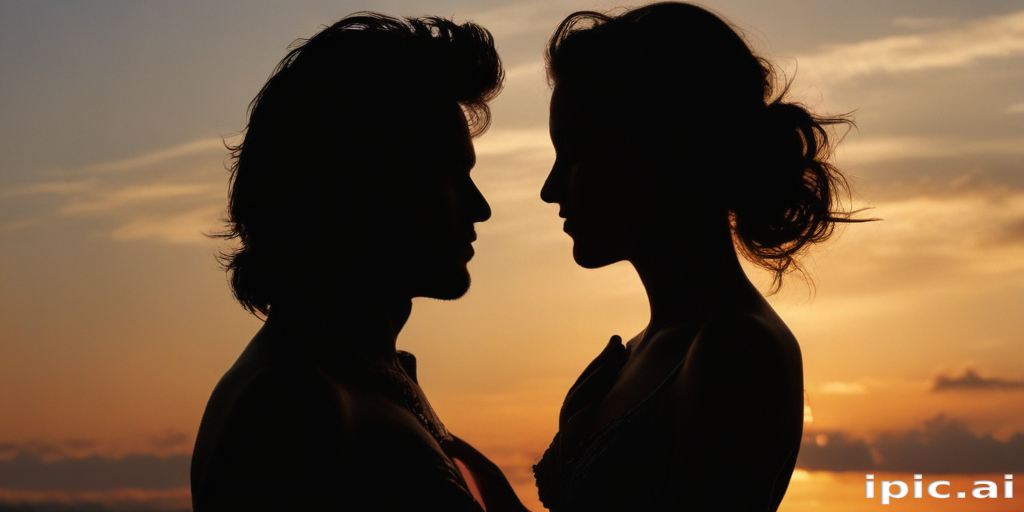 Silhouette of a Romantic Couple Against a Beautiful Sunset Background