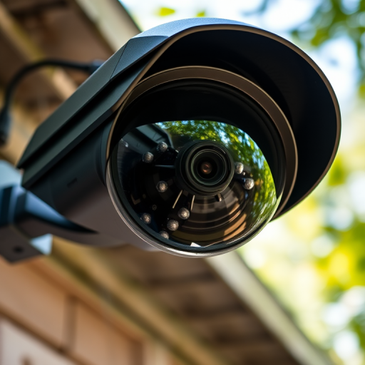 Generate a high-resolution image of a surveillance camera, use a 50mm lens, f/1.8 aperture, ISO 100, shot from a low angle in natural lighting with a focus on detail and texture, using a DSLR camera.