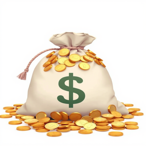 Create a high-resolution digital illustration of a money bag overflowing with coins, with a clean white background, using a DSLR camera type, 50mm lens, f/2.8 aperture, ISO 100, and a soft focus effect for enhanced quality.