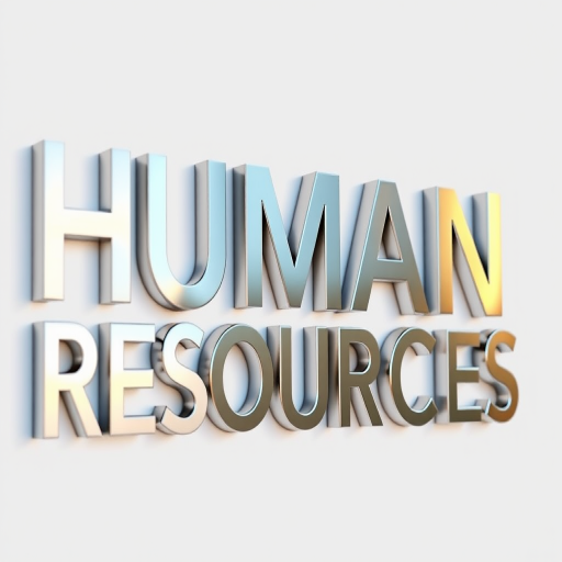 Create a high-resolution image of the text "HUMAN RESOURCES" in a modern, sleek font with a metallic finish, shot from a slightly angled perspective to emphasize depth, using a DSLR camera with a 50mm lens, aperture set to f/2.8, ISO 100, and natural lighting to enhance clarity and detail.