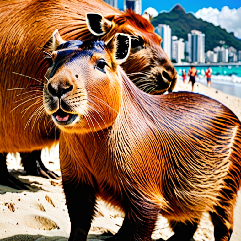 photo of Rio de Janeiro on Copacabana beach and the happy capybara