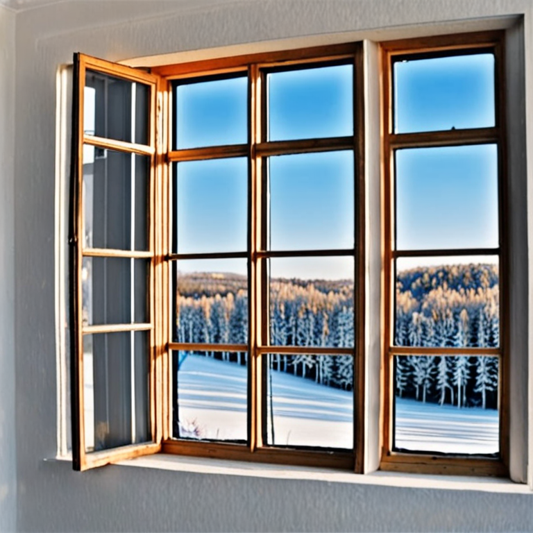 A window from inside the apartment together with the window frame with ...