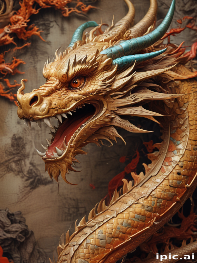 Majestic Golden Dragon Sculpture with Intricate Details and Vivid Colors.