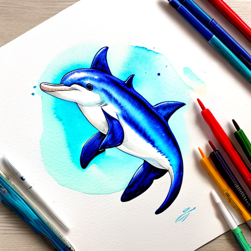 a smiling dolphin red and blue watercolor
