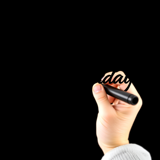 Create an image of a hand writing "Black Friday" in bold, flowing cursive script with a black background, using a DSLR camera with a 50mm lens, f/1.8 aperture, ISO 100, and a soft focus style to enhance clarity and depth of field.