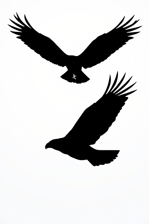generate a high-quality vector image of a detailed black silhouette of a soaring eagle in a dynamic flying position against a transparent background with soft gradients using a DSLR camera at f/2.8, ISO 100, shutter speed 1/500s, taken from a low angle to emphasize the wingspan, utilizing a wide-angle lens for depth and clarity.