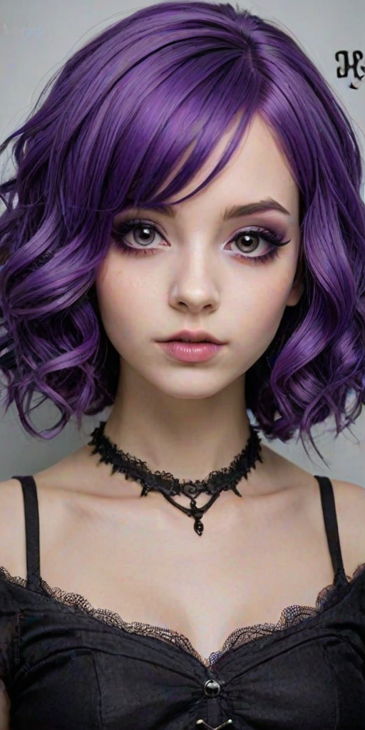 paperlarva, 1girl, purple hair, gothic,