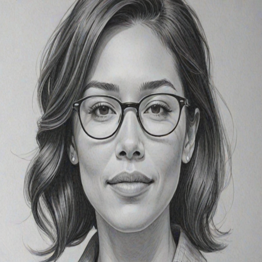 Graceful Michaela Conlin, pencil sketch, portrait of Wonderful woman 1958s in glasses, hair style beatnik, outline, clear lines, fine lines, 8k