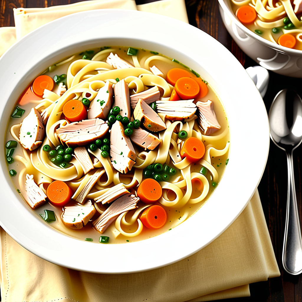 chicken noodle soup over mashed potatoes