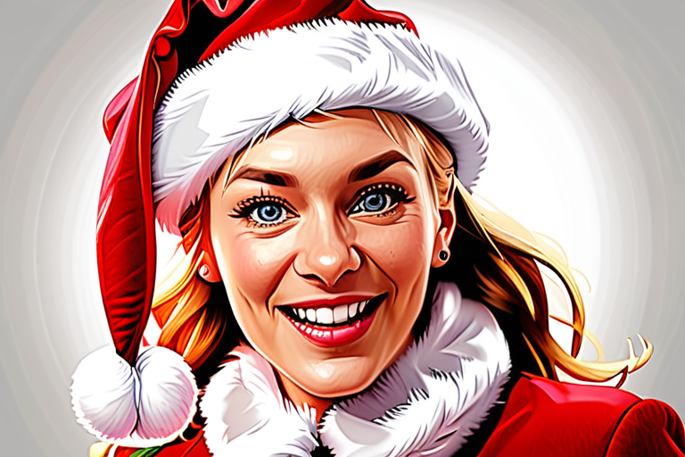Cheerful Woman in Santa Hat Spreading Holiday Joy and Festive Spirit