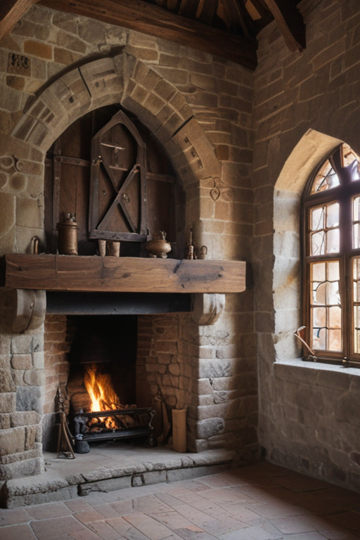 Medieval Chable castle chambers in medieval times. there is a fireplace and a window