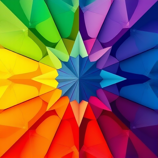 Create a high-resolution image of an abstract geometric pattern with vibrant colors and smooth gradients, using a Canon EOS R5 camera, 50mm lens, aperture f/1.8, ISO 100, 1/100 sec exposure, shot in natural light from a top-down view for enhanced clarity and detail.