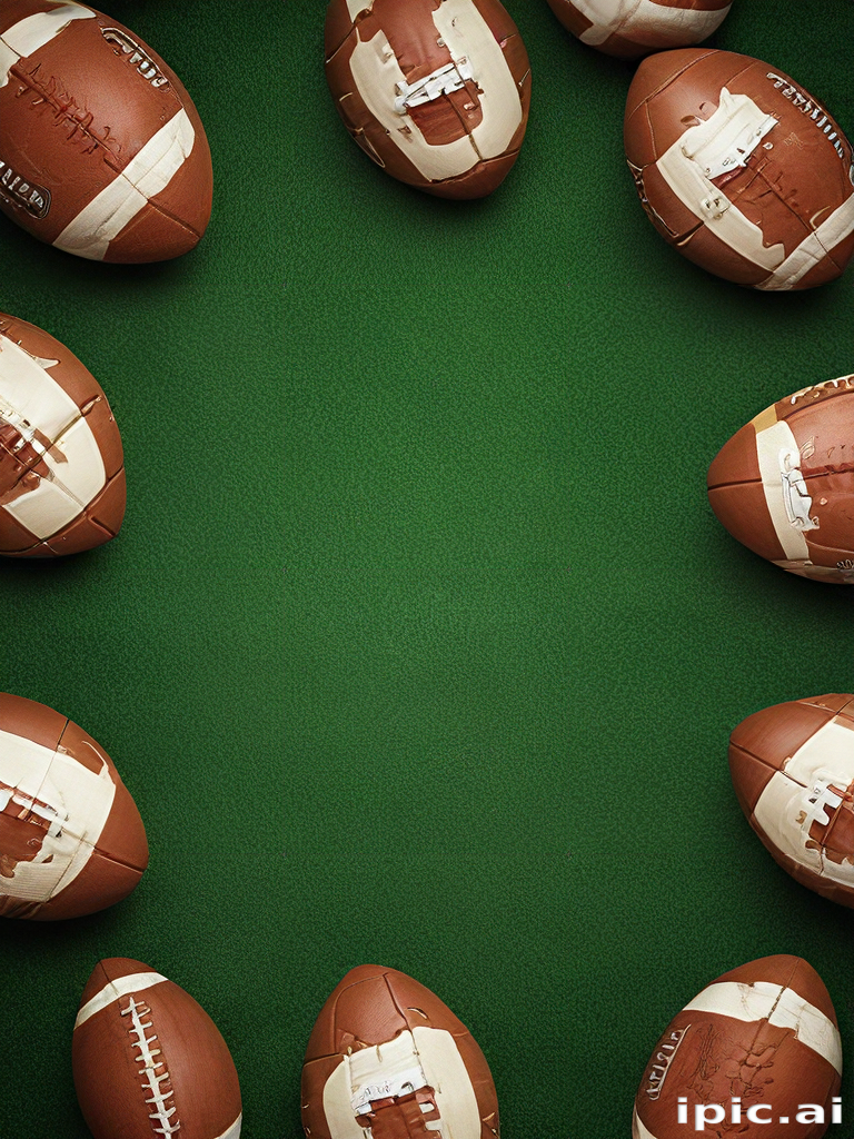 An Artistic Arrangement of Footballs Surrounding a Green Field Background