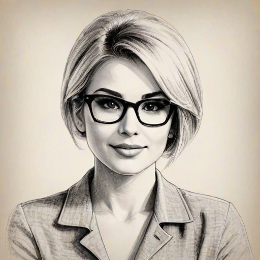 Stunning Chelsea Kane, pencil sketch, portrait of Attractive woman 1960s in glasses, hair style beatnik, outline, clear lines, fine lines, 8k