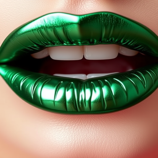 Metallic emerald green lips with a high-shine finish, "Enchanted Forest" boasts a daring and avant-garde color with a smooth, reflective surface