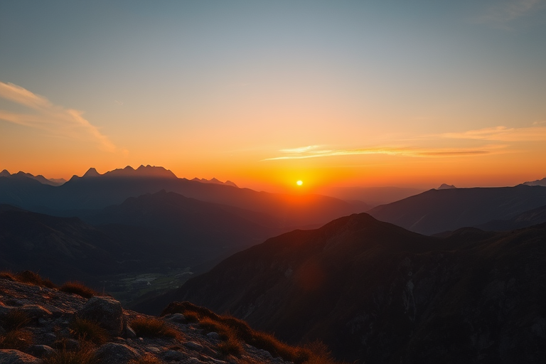 mountain landscape during sunset, sharp focus, ISO 100, f/8, 1/250 sec, 50mm lens, DSLR camera, warm color tones, high dynamic range