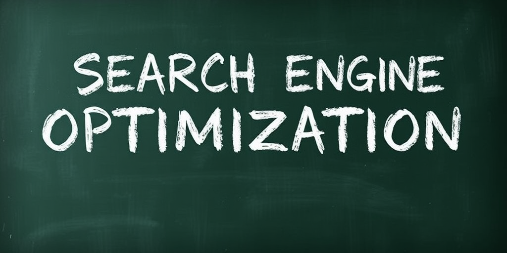 Create an image of the text "SEARCH ENGINE OPTIMIZATION" written in a chalk-like font on a dark green chalkboard background, using a DSLR camera with a 50mm lens, aperture set to f/1.8 for a shallow depth of field, ISO 100 for clarity, and shot from a straight-on angle to capture the texture of the chalkboard.