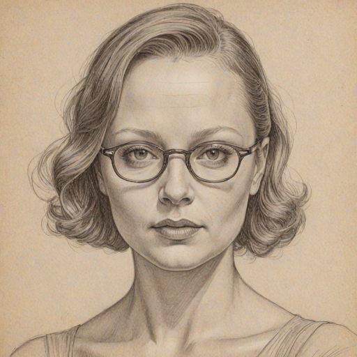 Attractive Samantha Morton, pencil sketch, portrait of Graceful woman 1932s in glasses, hair style beatnik, outline, clear lines, fine lines, 8k