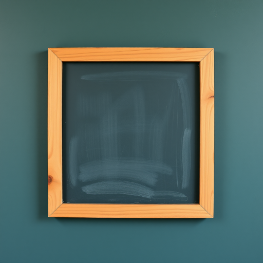 Create a highly detailed image of a clean wooden framed chalkboard with a smooth, slightly glossy surface using a Canon EOS 5D Mark IV, f/8 aperture, ISO 100, 24mm lens, natural lighting, and a straight-on perspective.