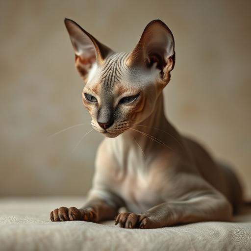 A graceful, photorealistic raw photograph of a beautiful sphinx cat  doing cat things