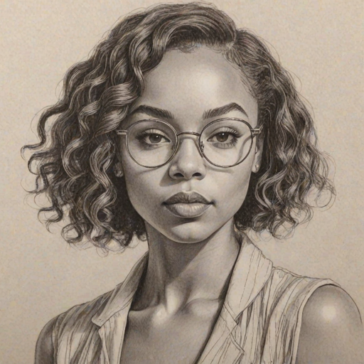 Superb Logan Browning, pencil sketch, portrait of Dazzling woman 1925s in glasses, hair style beatnik, outline, clear lines, fine lines, 8k