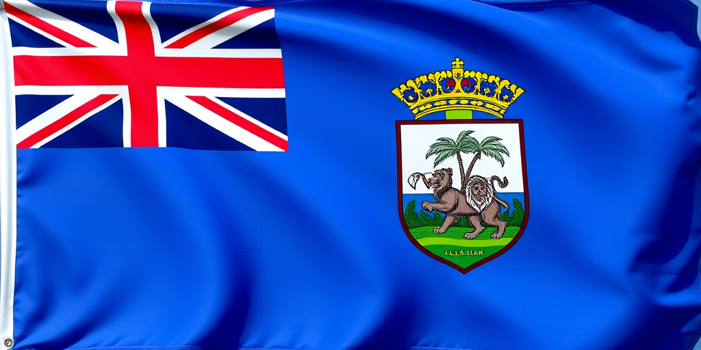 Create a high-resolution image of the Fiji flag with a clear focus on the Union Jack in the upper left corner and the shield featuring palm trees and a lion, shot with a DSLR camera at f/8 aperture, 1/200s shutter speed, ISO 100, in bright daylight, using a wide-angle lens from a slightly elevated perspective.