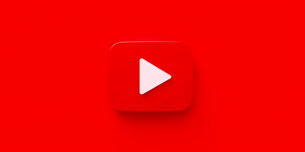 Create a high-resolution image of a play button icon on a bright red background, using a Canon EOS 5D Mark IV camera with a 50mm lens, aperture f/2.8, ISO 100, and a soft focus background effect.