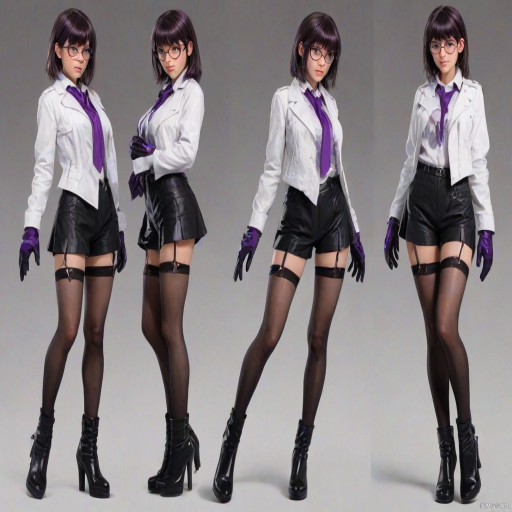 masterpiece, best quality, 1girl, kafka , purple eyes, bangs, eyewear on head, collared white shirt, long sleeves, jacket on shoulders, black jacket, black shorts, gloves, purple gloves, pantyhose under shorts, criss-cross straps, thigh strap, purple pantyhose, thigh boots, asymmetrical legwear, multiple views, shatter, falling, split, dynamic pose, dark, expressions,