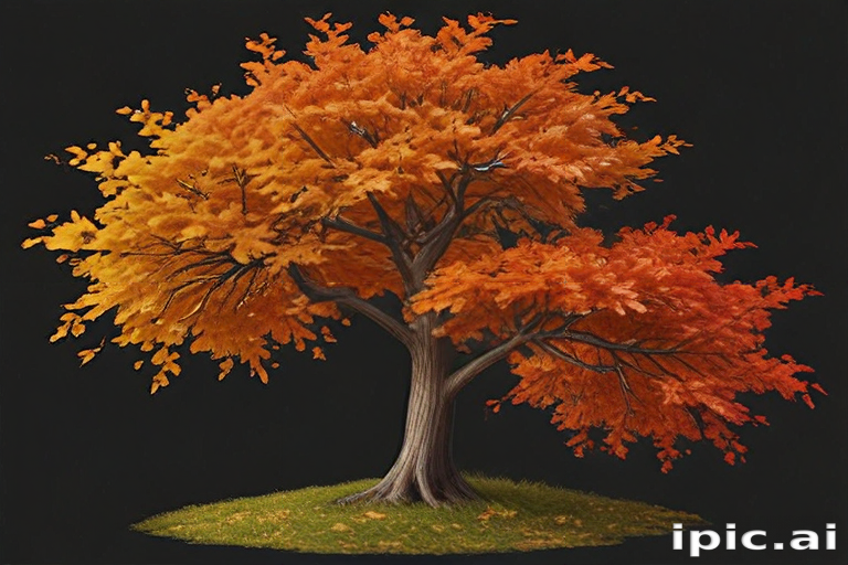 Vibrant Autumn Tree with Fiery Orange Leaves Against a Dark Background