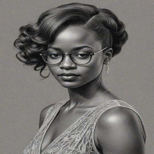 Sublime Lupita Nyong'o, pencil sketch, portrait of Comely woman 1920s in glasses, hair style beatnik, outline, clear lines, fine lines, 8k