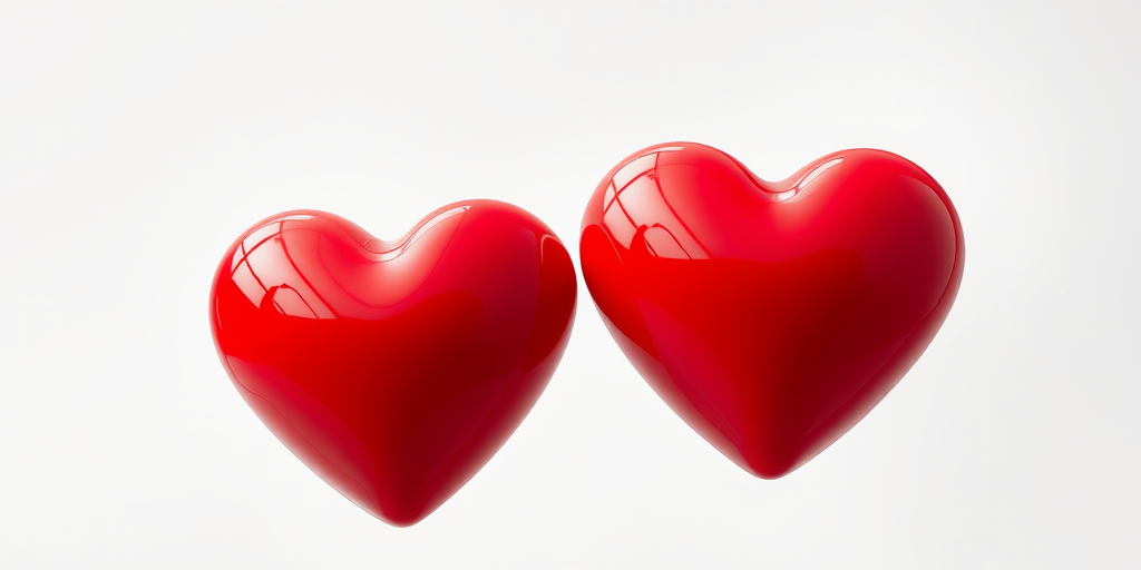 Generate an image of two glossy red hearts side by side against a transparent background using a DSLR camera with a 50mm lens, f/2.8 aperture, ISO 100, and natural lighting for enhanced clarity and detail.