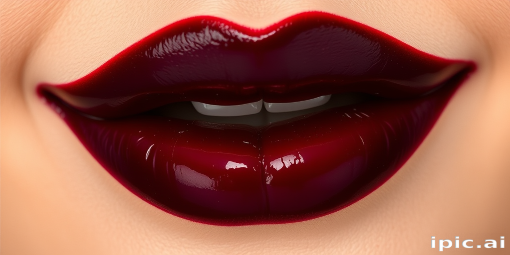 Seductive "Black Cherry" lips flaunting a deep, glossy burgundy shade, expertly overlined for a voluminous, juicy appearance