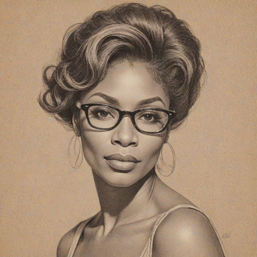 Pleasing Adina Howard, pencil sketch, portrait of Exquisite woman 1958s in glasses, hair style beatnik, outline, clear lines, fine lines, 8k