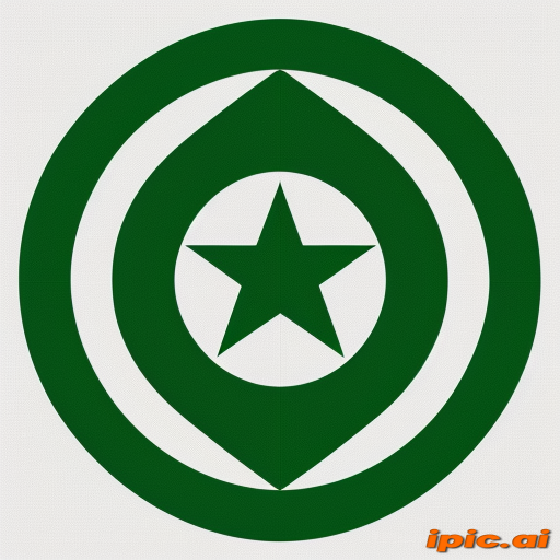Stylized Green Emblem Featuring a Star and Circular Patterns Design