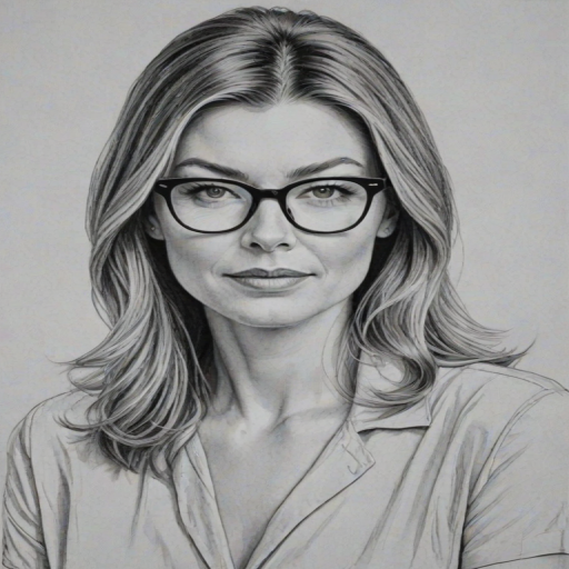 Dazzling Ellen Pompeo, pencil sketch, portrait of Pleasing woman 1964s in glasses, hair style beatnik, outline, clear lines, fine lines, 8k